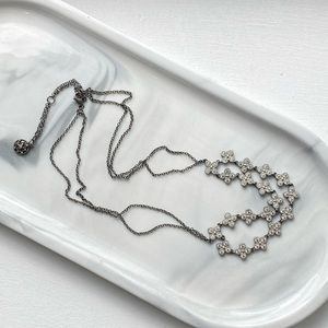 Clover Double Bib Statement Necklace | Silver & CZ